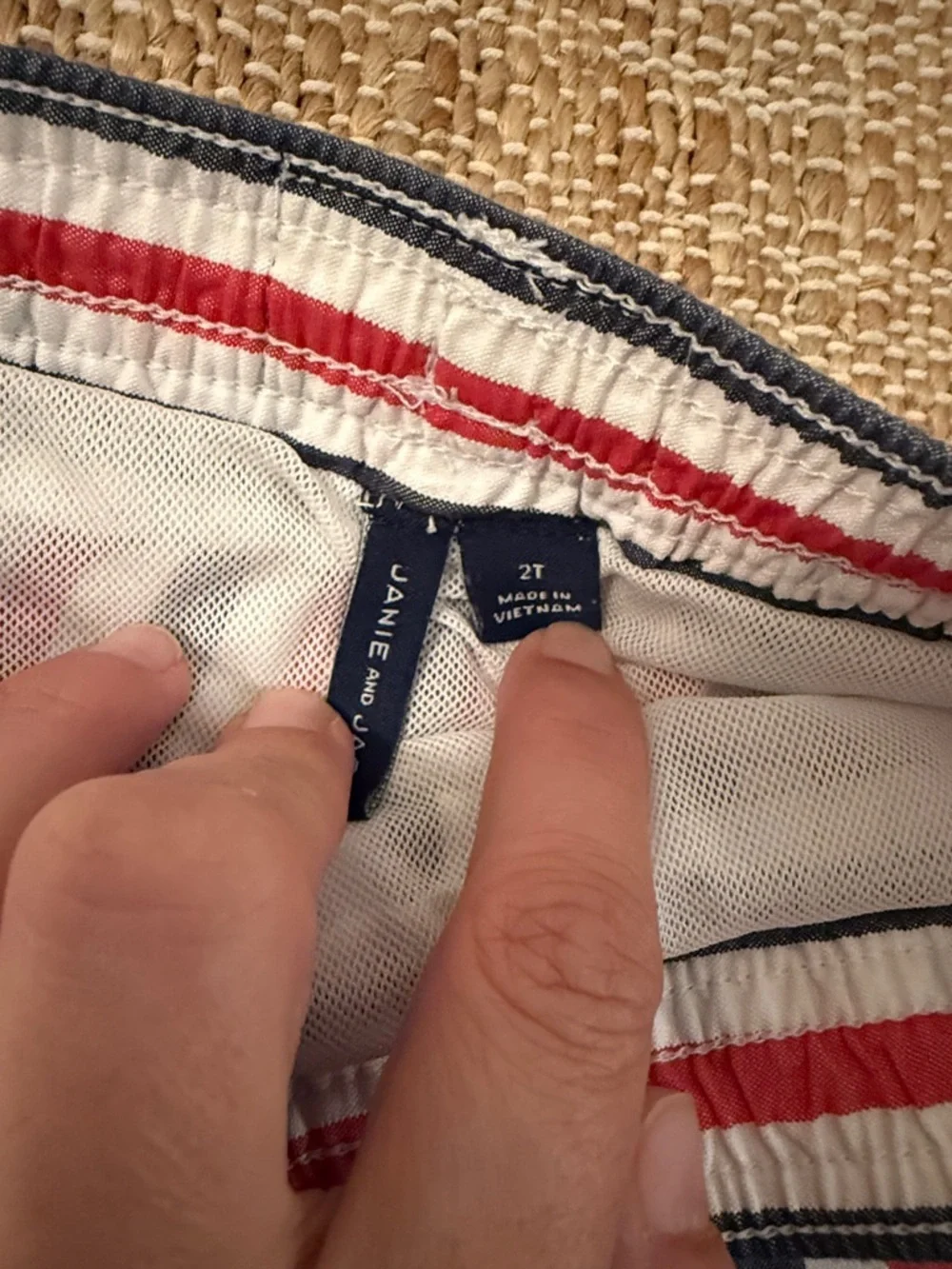 Janie and Jack Striped Swim Trunks Blue Red White 2T Recycled Seersucker